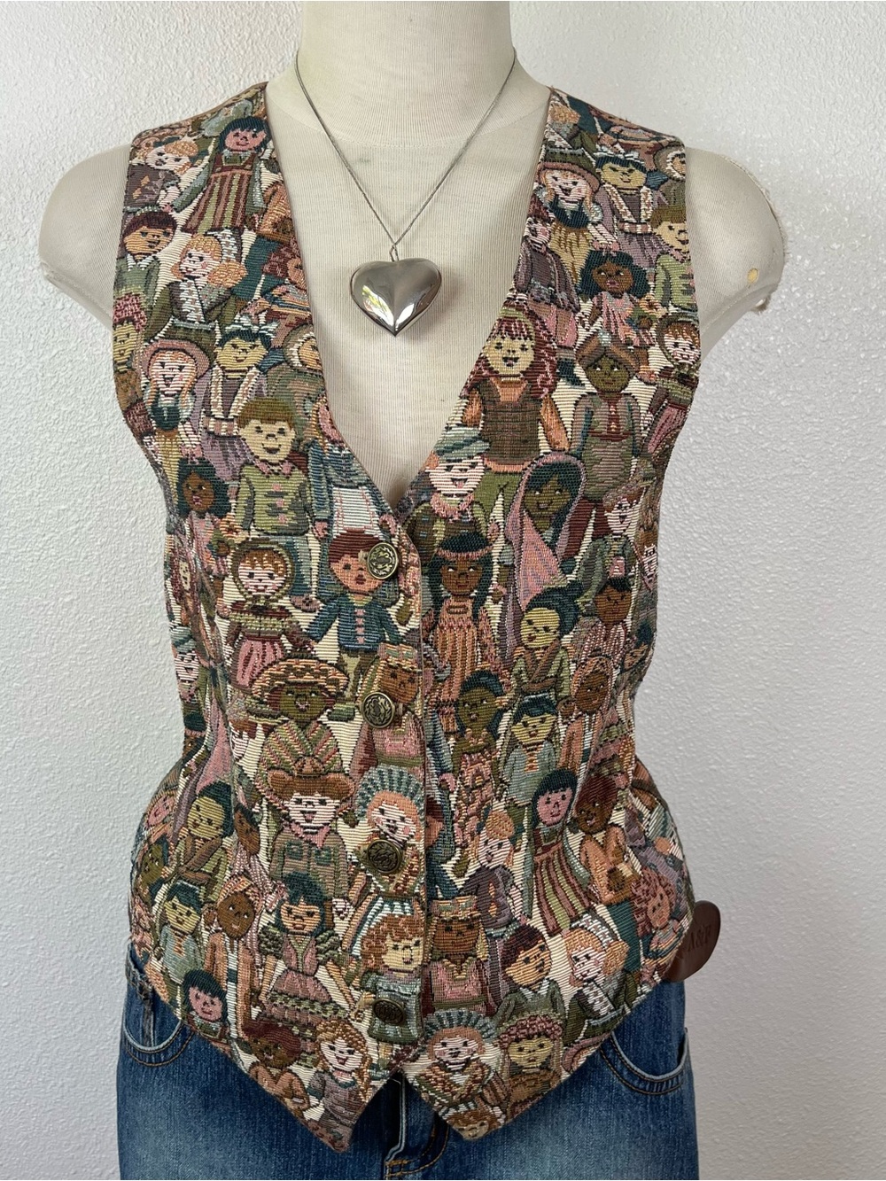Vintage-Inspired Multicolor Tapestry Vest - Women
